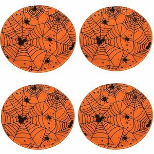 x4 Zrike DISNEY Halloween MICKEY MOUSE Orange Spiderweb Plate Set Appetizer NEW